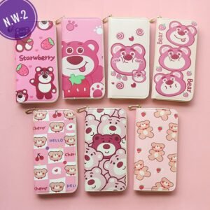 Disney Women PU Long Wallet Strawberry Bear Lotso High Capacity Multifunction Wallet Zipper Coin Purse Female Card Holder Clutch