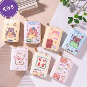 Cute Pink Bear Organ Card Bag PU Leather Wallet Cartoon Business Card Case Credit Card Holder Mini Coin Purse Zipper Clutch Bag N.W-6
