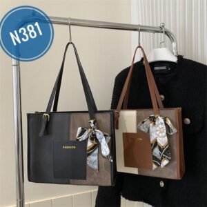 Simple and fashionable large capacity silk scarf casual retro color matching shoulder tote bag female Code-N381