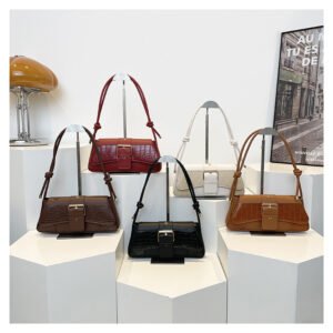 retro solid color new fashion hot girl texture crocodile pattern large capacity design casual baguette underarm bag female Code-N412