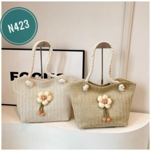 Women's woven straw bag, large capacity, 2025 new style, handbag/shoulder bag, sweet floral tote bag, perfect for vacations and the beach N423