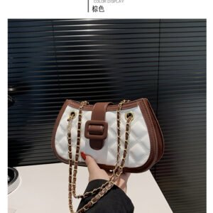 Alternative view of Diamond chain bag women's fashion contrast color stitching stylish trend shoulder bag Code-N370