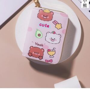 Alternative view of Cute Pink Bear Organ Card Bag PU Leather Wallet Cartoon Business Card Case Credit Card Holder Mini Coin Purse Zipper Clutch Bag N.W-6