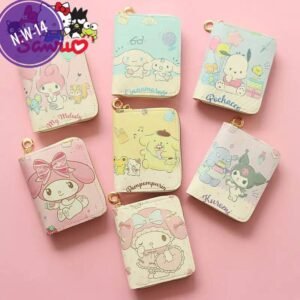 Sanrio Hello Kitty Cartoon Short Wallet Anime Kuromi Melody Pochacco Women Pu Coin Purse Bag Card Holder Cute Girl Zipper Wallet N.W-14