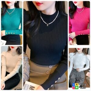 Half Turtleneck Puff Sleeve knitted Bottoming Shirt