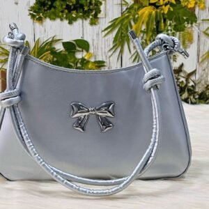 Alternative view of Textured design large capacity bow solid color retro one-shoulder handbag for women Code-N396