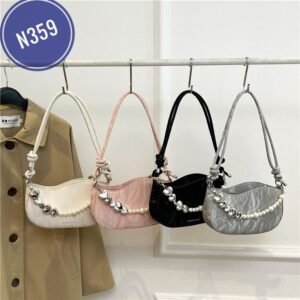 Textured pearl love chain large capacity leisure summer solid color fashion one-shoulder underarm small square bag for women Code-N359
