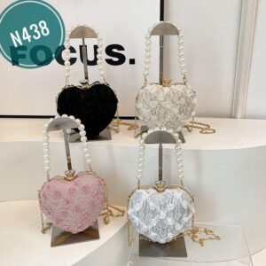 Chanel-inspired pearl chain bag, new  style, sweet and girly lace heart bag, chic and versatile crossbody evening bag N438