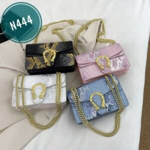 Cross-border retro snakeskin shoulder  new style, textured chain crossbody bag, trendy and fashionable handbag for women N444